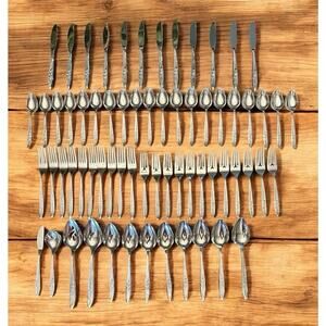 EKCO Eterna Carolyn Stainless Japan Flatware Set 66 Pc Service For 8 + Vtg Roses